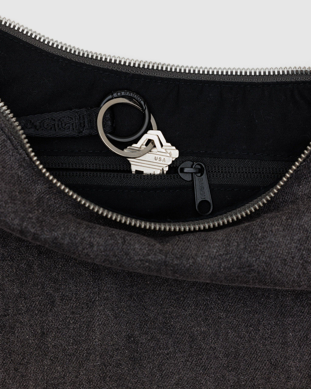 Medium Denim Crescent Bag Washed Black Denim | Baggu Essential