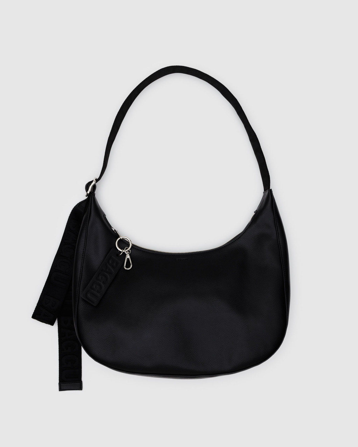 Medium Recycled Leather Crescent Bag Black | Baggu New