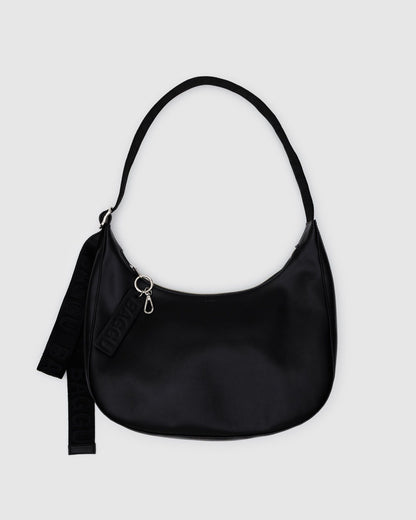Medium Recycled Leather Crescent Bag Black | Baggu New