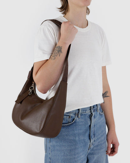 Medium Recycled Leather Crescent Bag Brown | Baggu Featured