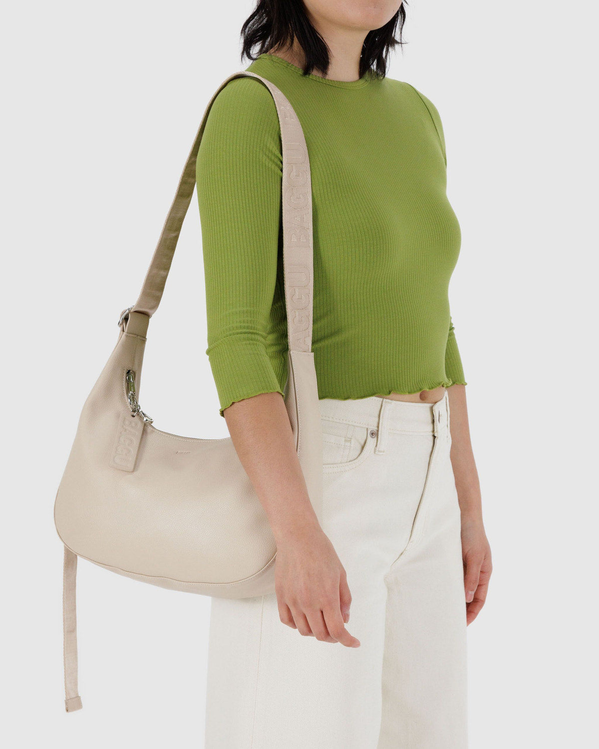 Medium Recycled Leather Crescent Bag Stone | Baggu Recommended