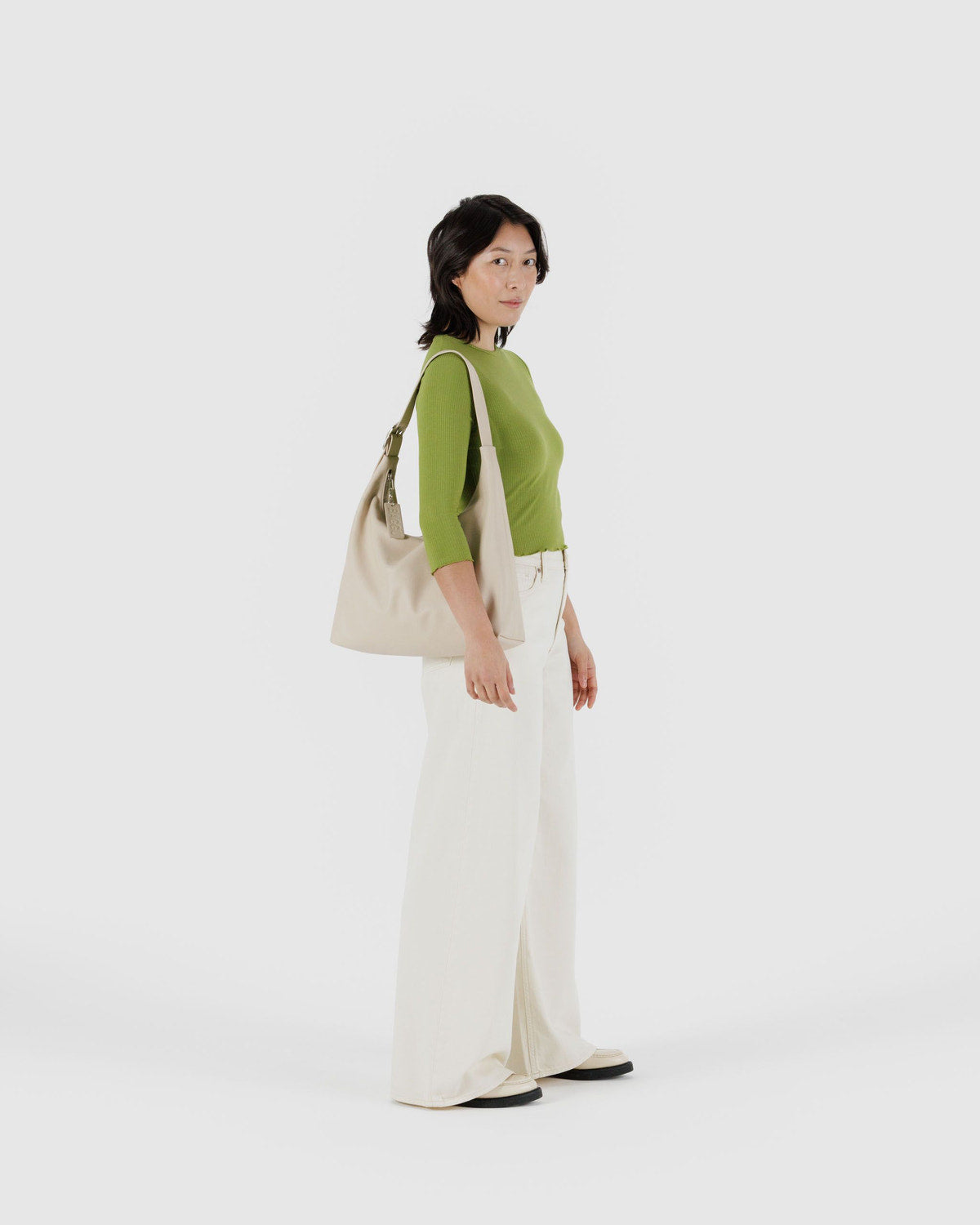 Recycled Leather Shoulder Bag Stone | Baggu Premium