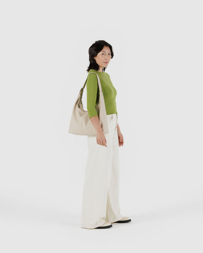 Recycled Leather Shoulder Bag Stone | Baggu Premium