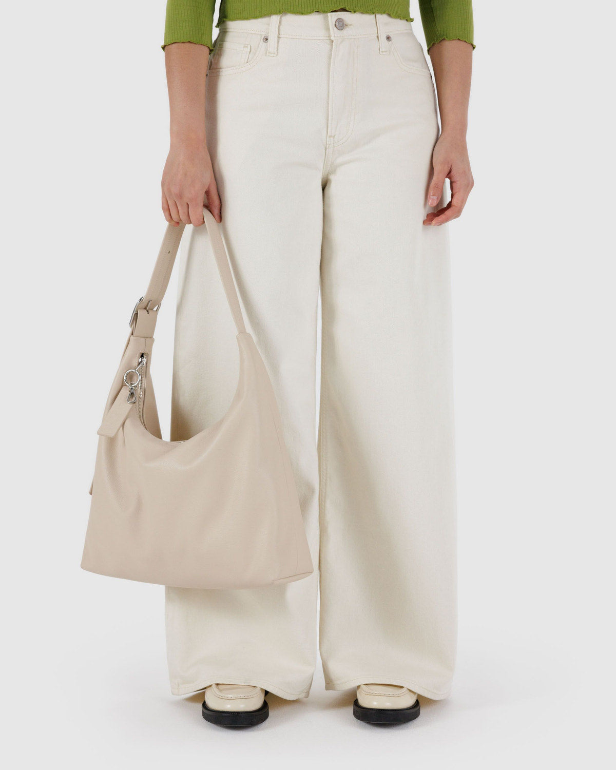 Recycled Leather Shoulder Bag Stone | Baggu Premium