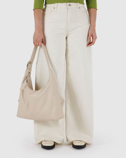 Recycled Leather Shoulder Bag Stone | Baggu Premium