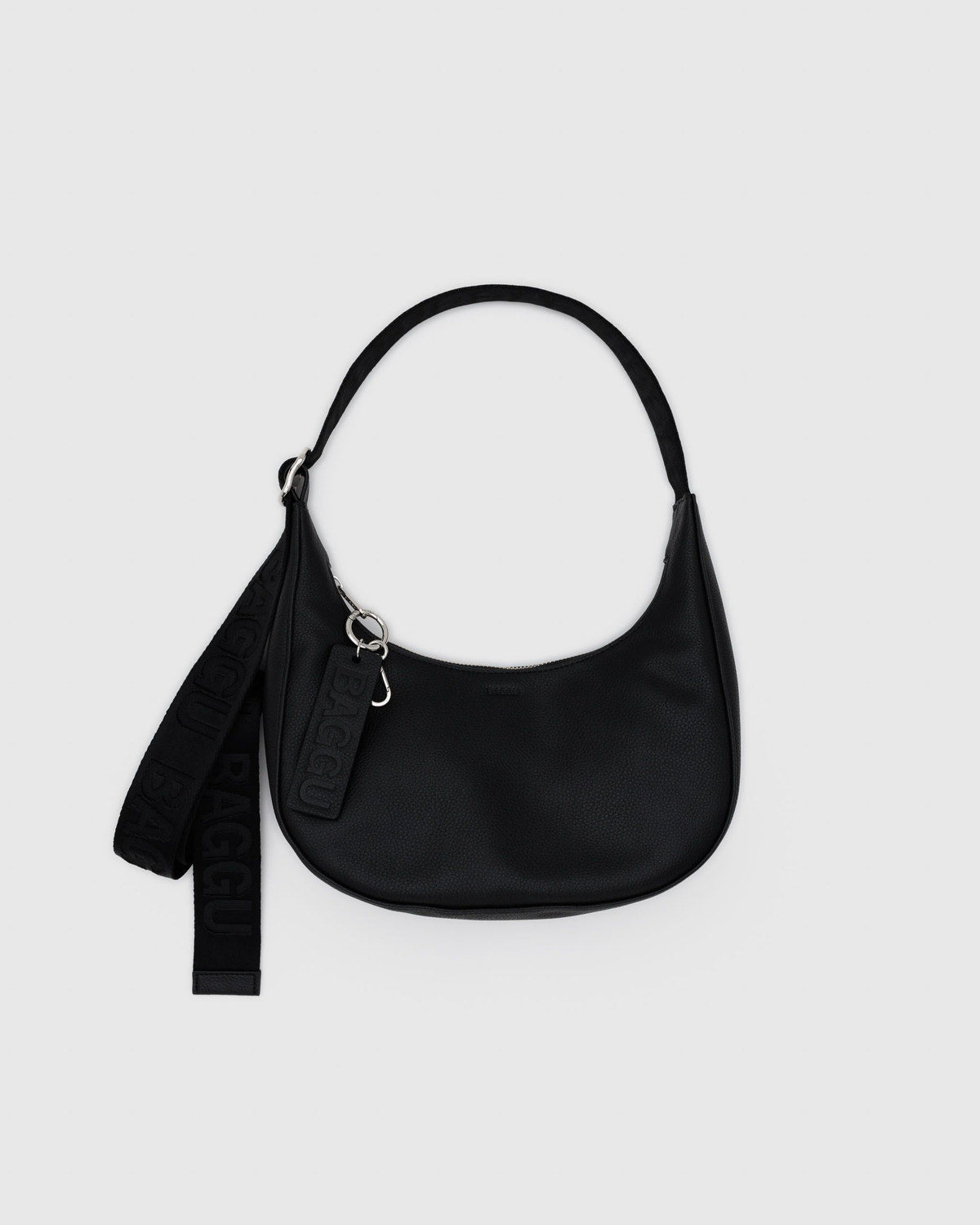 Small Recycled Leather Crescent Bag Black | Baggu Great Value