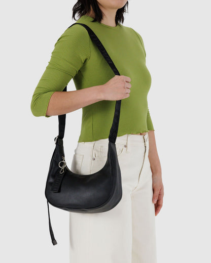 Small Recycled Leather Crescent Bag Black | Baggu Great Value