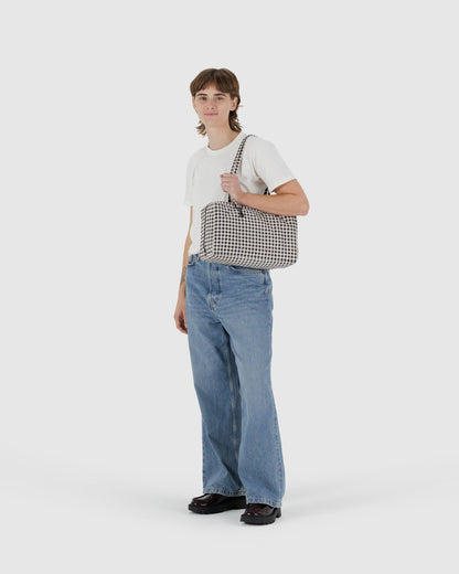Medium Nylon Bowler Bag Black & White Gingham | Baggu Hot Sale