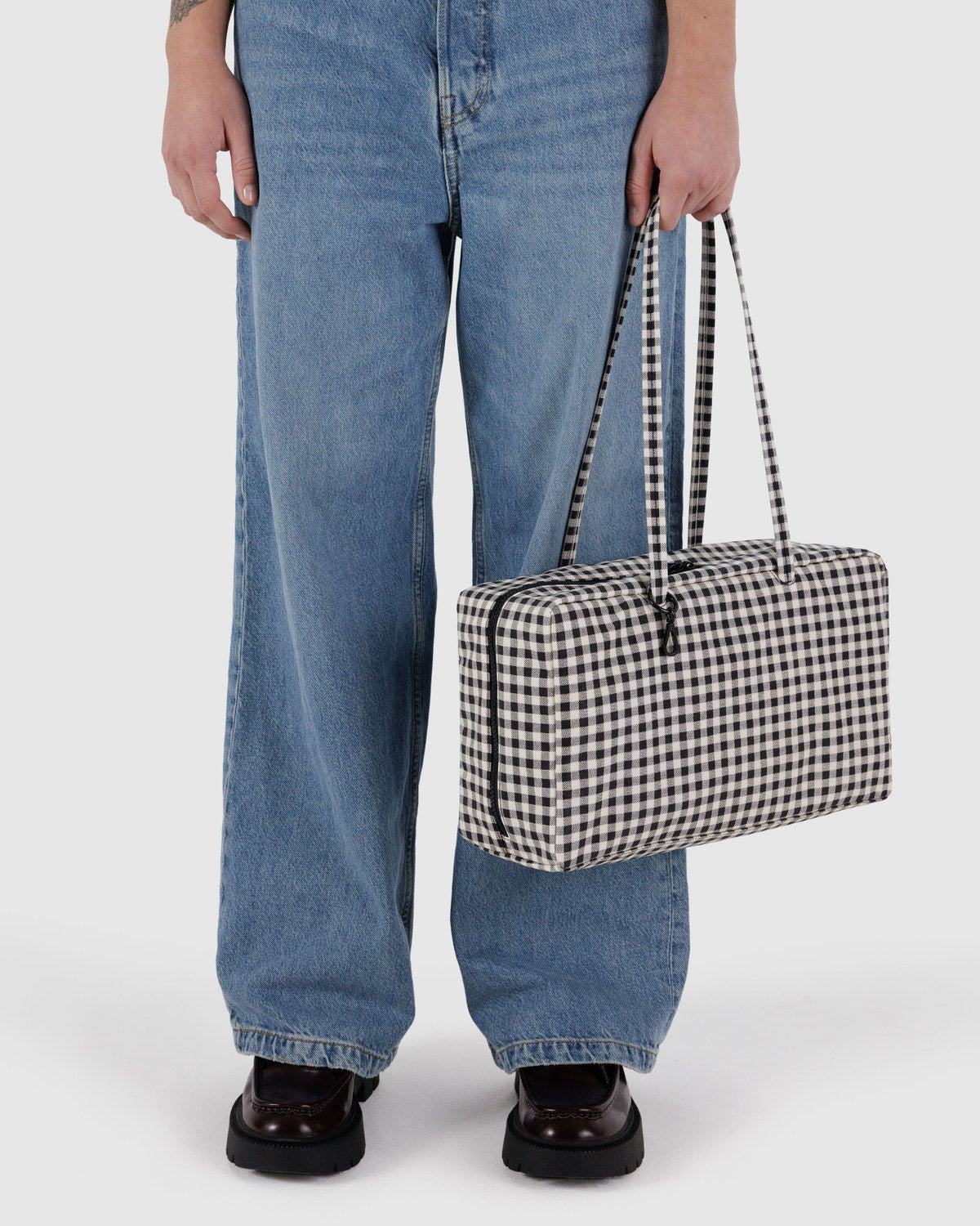 Medium Nylon Bowler Bag Black & White Gingham | Baggu Hot Sale