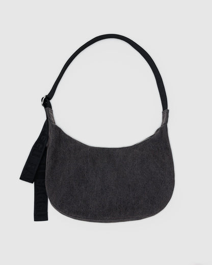 Medium Denim Crescent Bag Washed Black Denim | Baggu Essential