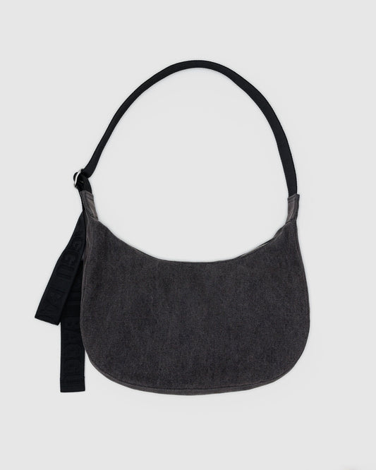 Medium Denim Crescent Bag Washed Black Denim | Baggu Essential