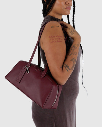 Recycled Leather Bowler Bag Mahogany | Baggu Exclusive
