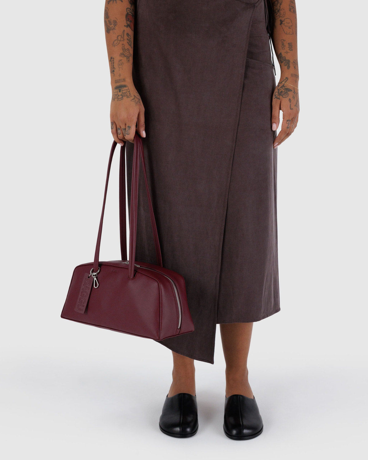 Recycled Leather Bowler Bag Mahogany | Baggu Exclusive