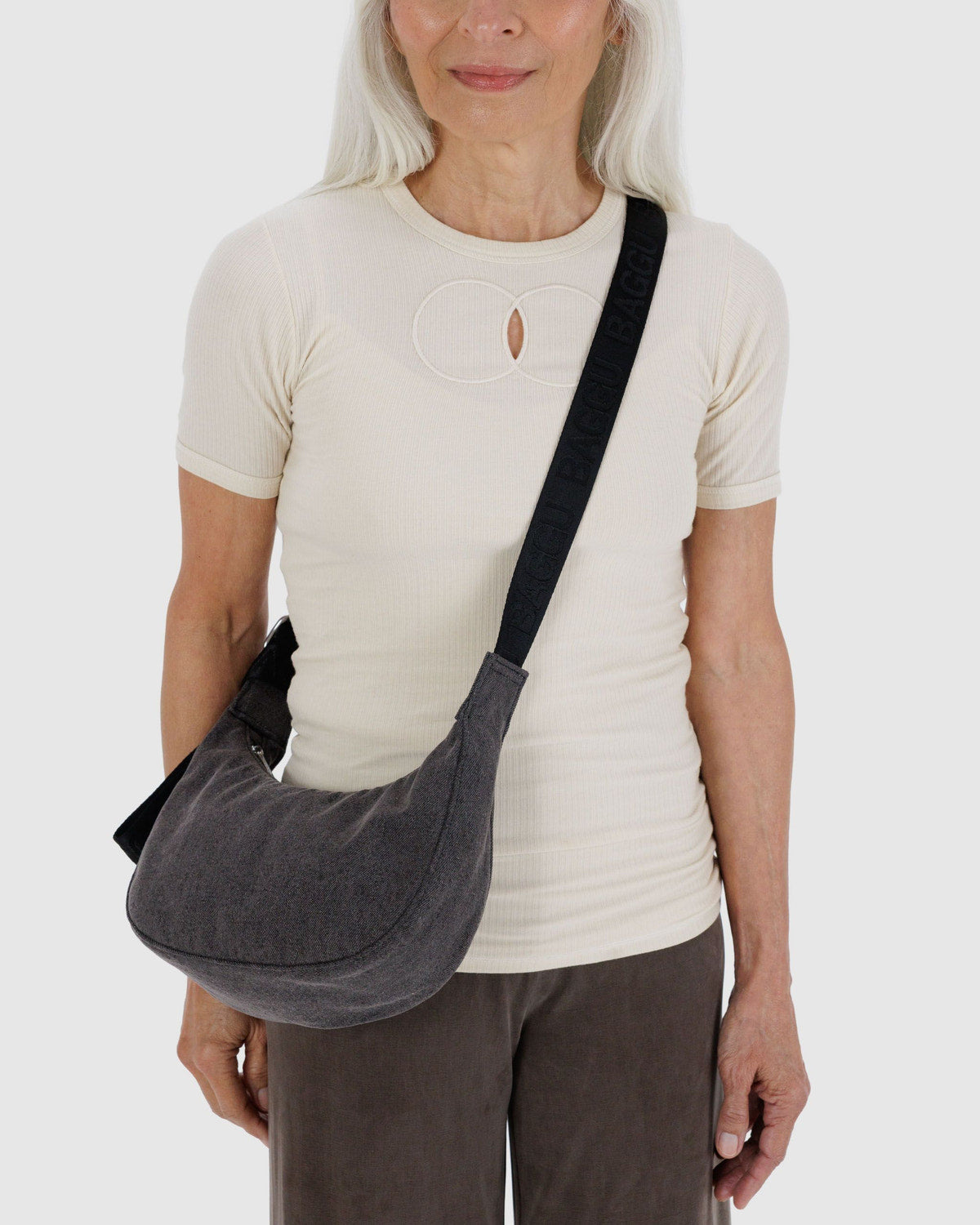 Small Denim Crescent Bag Washed Black Denim | Baggu Discount