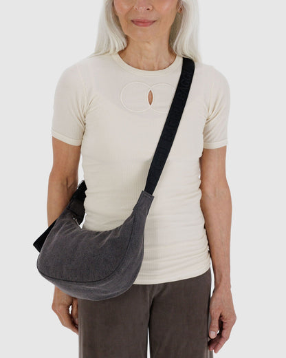 Small Denim Crescent Bag Washed Black Denim | Baggu Discount