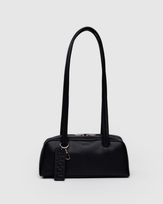 Small Recycled Leather Bowler Bag Black | Baggu Value