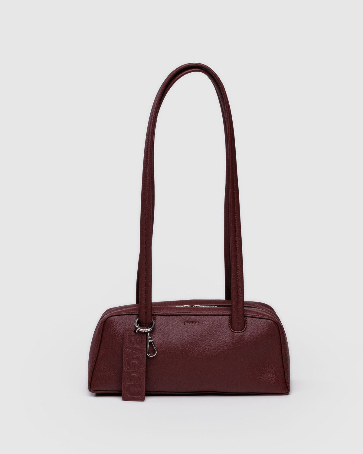 Small Recycled Leather Bowler Bag Mahogany | Baggu Premium