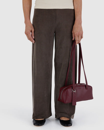 Small Recycled Leather Bowler Bag Mahogany | Baggu Premium