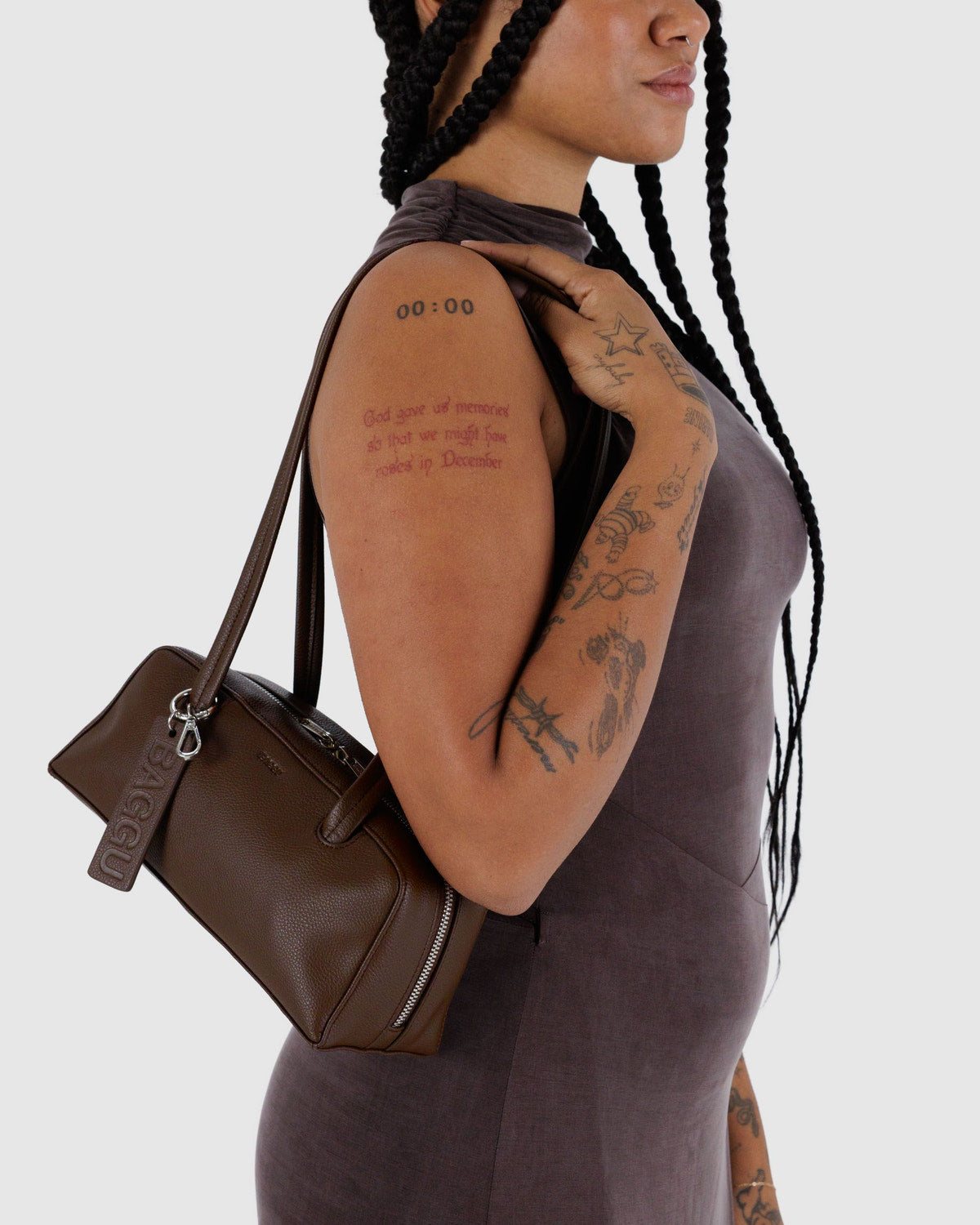 Small Recycled Leather Bowler Bag Brown | Baggu Discount