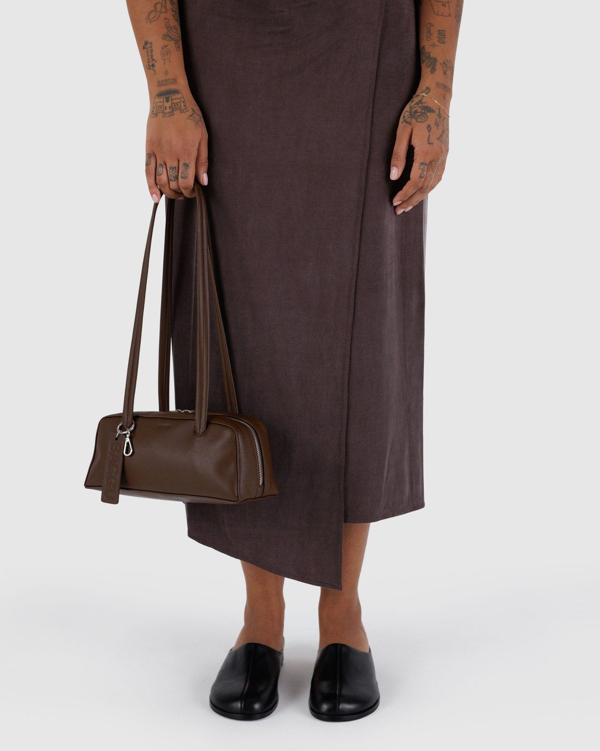 Small Recycled Leather Bowler Bag Brown | Baggu Discount