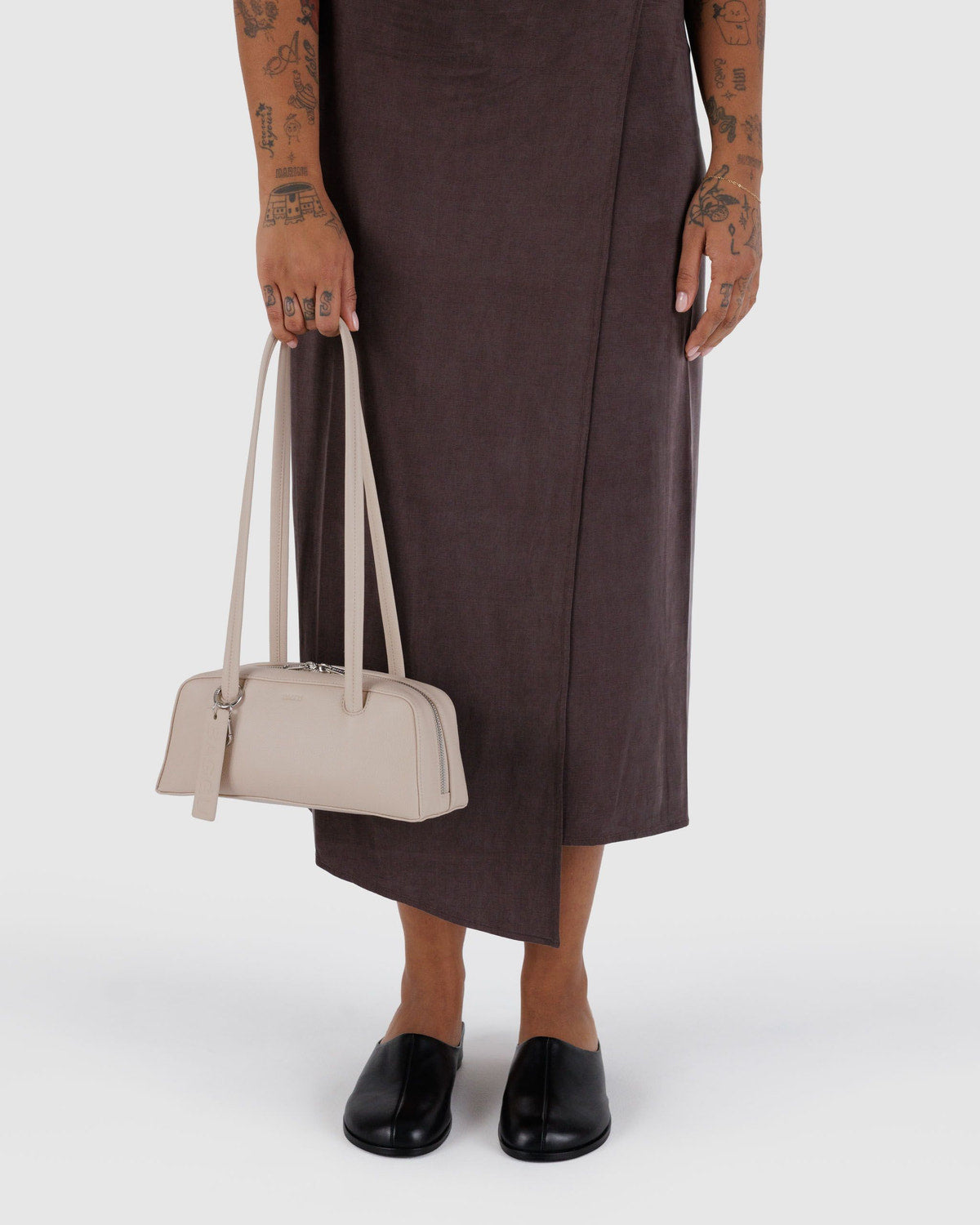 Small Recycled Leather Bowler Bag Stone | Baggu Sale
