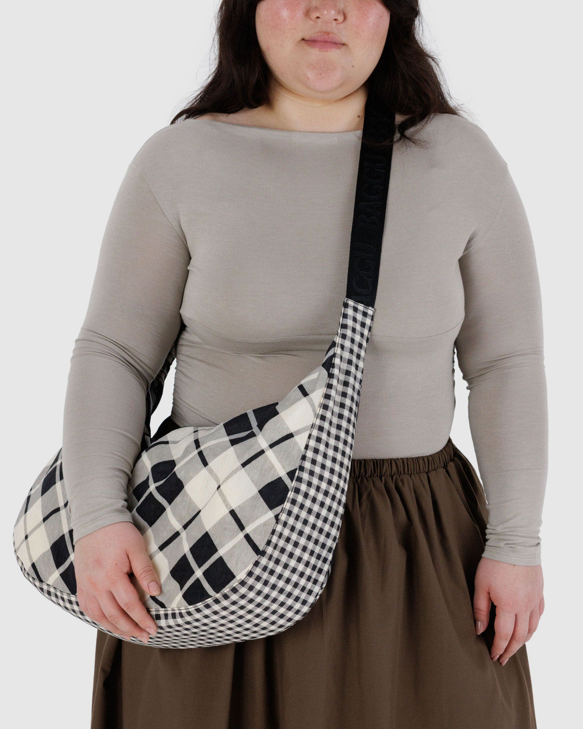 Large Nylon Crescent Bag Mixed Plaid | Baggu Deals