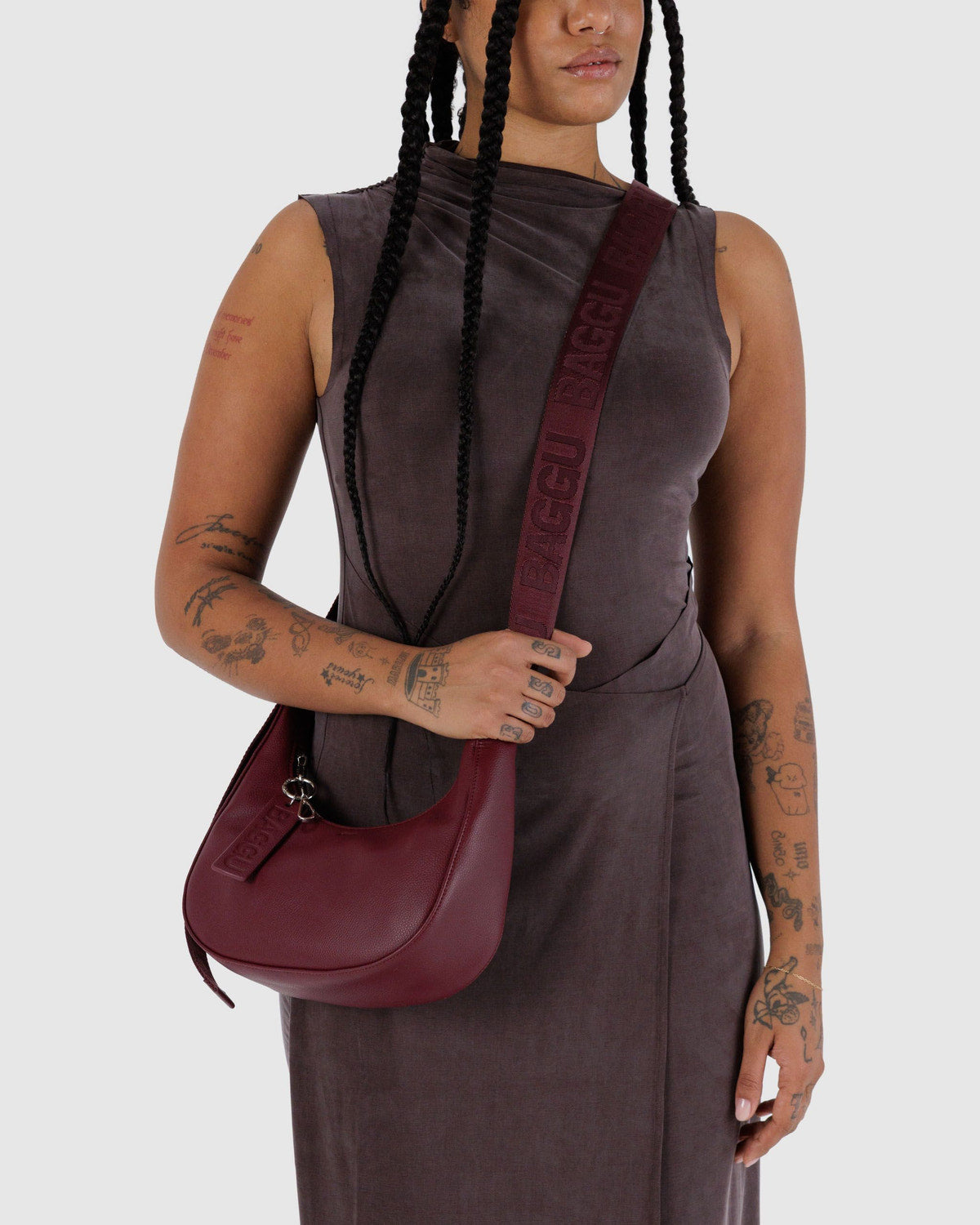 Small Recycled Leather Crescent Bag Mahogany | Baggu Discount