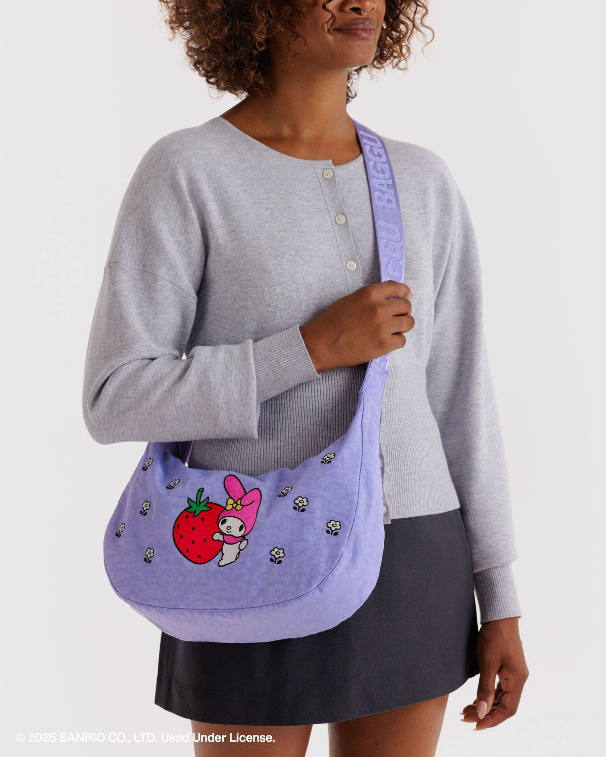 Medium Nylon Crescent Bag Embroidered My Melody Strawberry | Baggu Trending