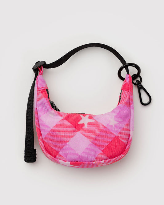 Crescent Bag Charm Pink Star Plaid | Baggu Exclusive