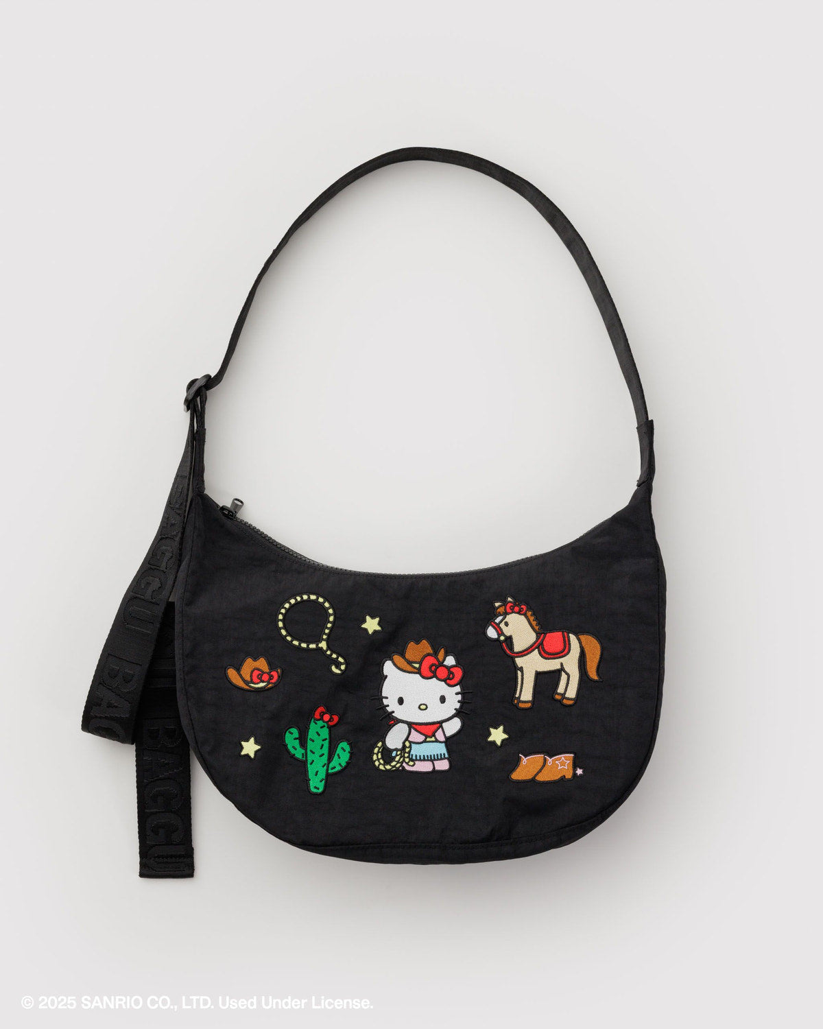 Medium Nylon Crescent Bag Embroidered Hello Kitty Western | Baggu Classic
