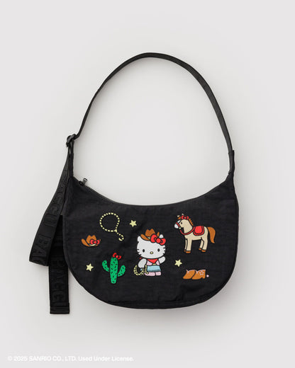 Medium Nylon Crescent Bag Embroidered Hello Kitty Western | Baggu Classic