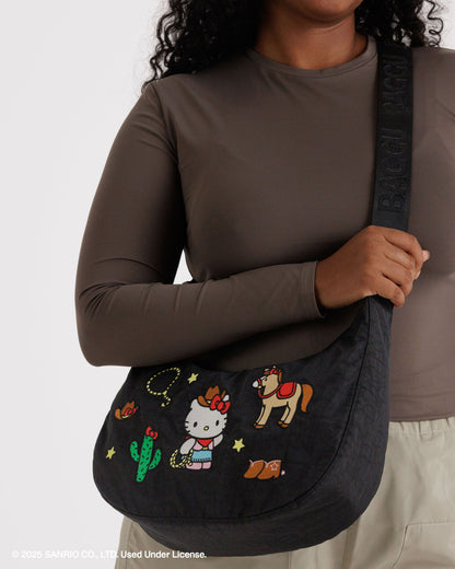 Medium Nylon Crescent Bag Embroidered Hello Kitty Western | Baggu Classic