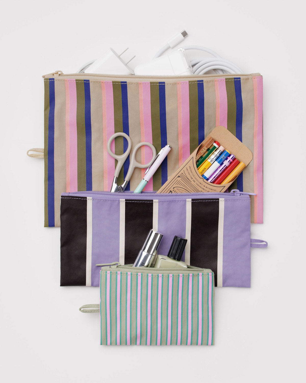 Flat Pouch Set Candy Shop Stripes | Baggu Signature