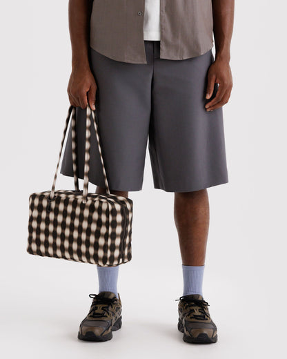 Medium Nylon Bowler Bag Blurred Gingham Brown | Baggu Latest