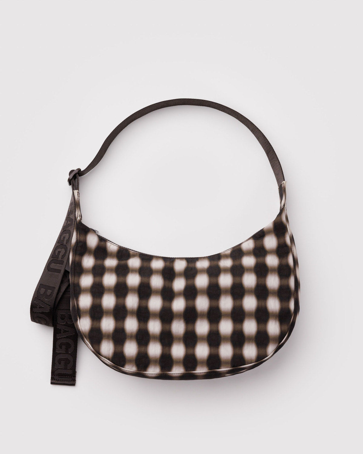 Medium Nylon Crescent Bag Blurred Gingham Brown | Baggu Discount