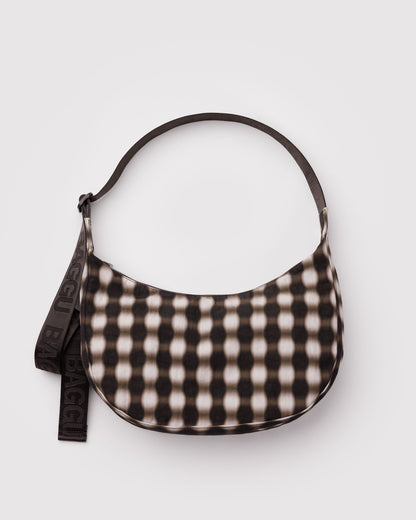 Medium Nylon Crescent Bag Blurred Gingham Brown | Baggu Discount