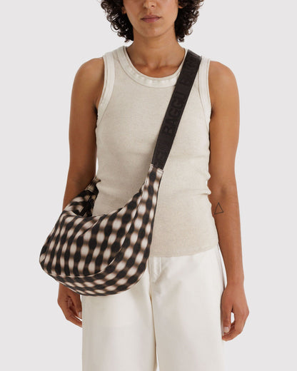 Medium Nylon Crescent Bag Blurred Gingham Brown | Baggu Discount