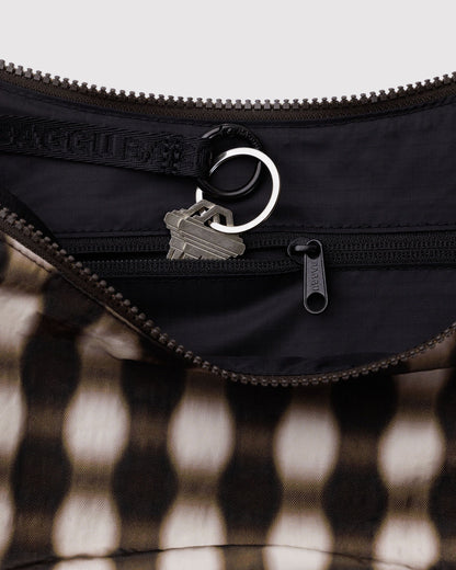 Medium Nylon Crescent Bag Blurred Gingham Brown | Baggu Discount