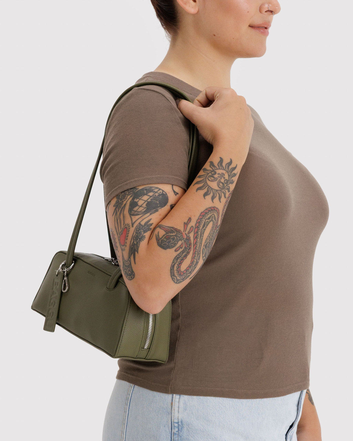 Small Recycled Leather Bowler Bag Loden | Baggu Deals