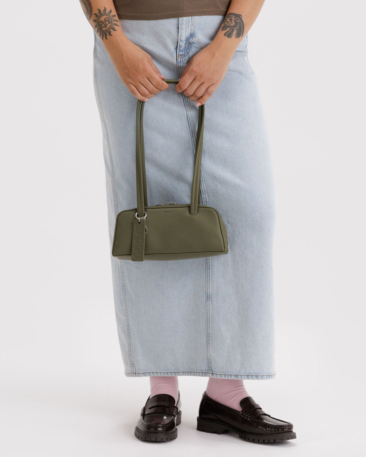 Small Recycled Leather Bowler Bag Loden | Baggu Deals