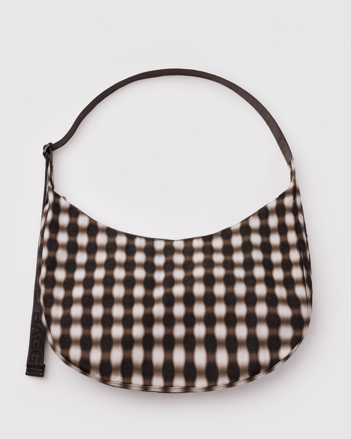 Large Nylon Crescent Bag Blurred Gingham Brown | Baggu Latest