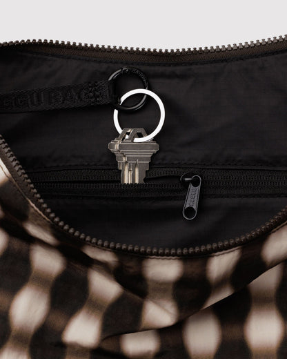 Large Nylon Crescent Bag Blurred Gingham Brown | Baggu Latest
