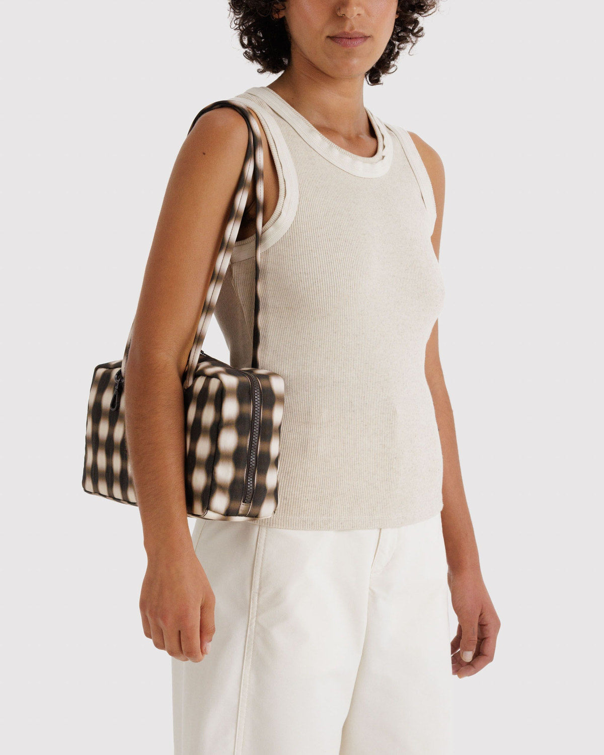 Nylon Bowler Bag Blurred Gingham Brown | Baggu Great Value