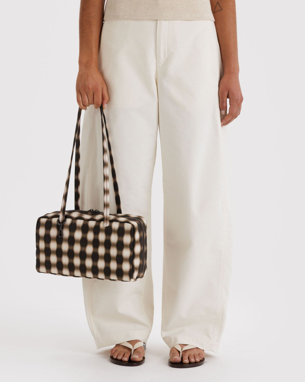Nylon Bowler Bag Blurred Gingham Brown | Baggu Great Value