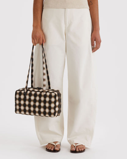 Nylon Bowler Bag Blurred Gingham Brown | Baggu Great Value