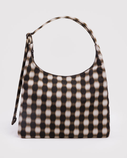 Nylon Shoulder Bag Blurred Gingham Brown | Baggu Premium