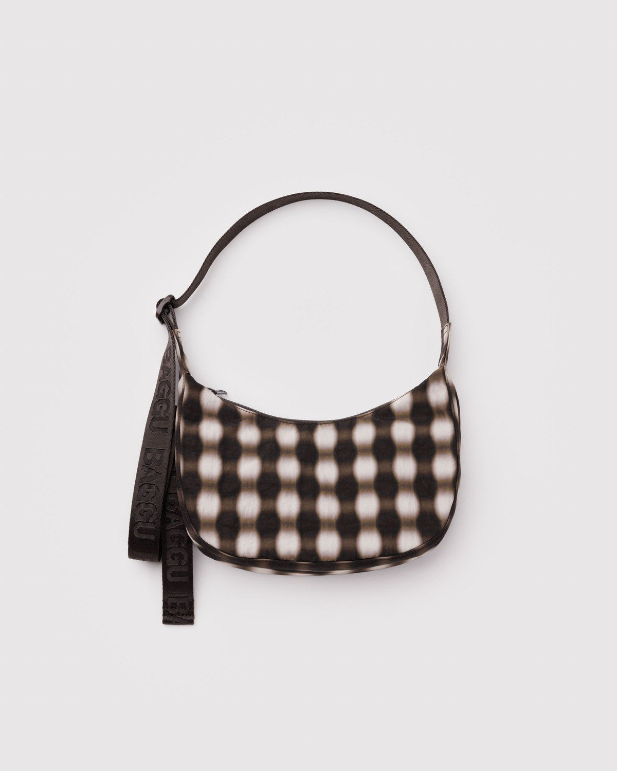 Small Nylon Crescent Bag Blurred Gingham Brown | Baggu Best Seller
