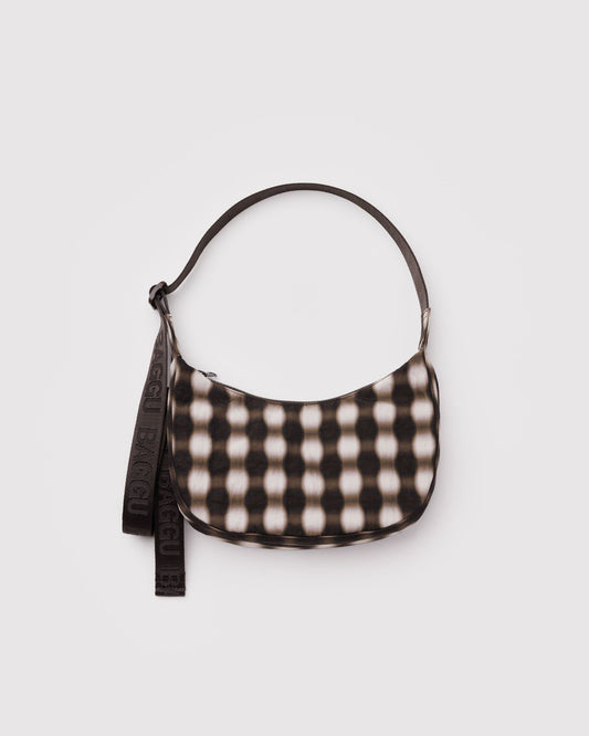 Small Nylon Crescent Bag Blurred Gingham Brown | Baggu Best Seller