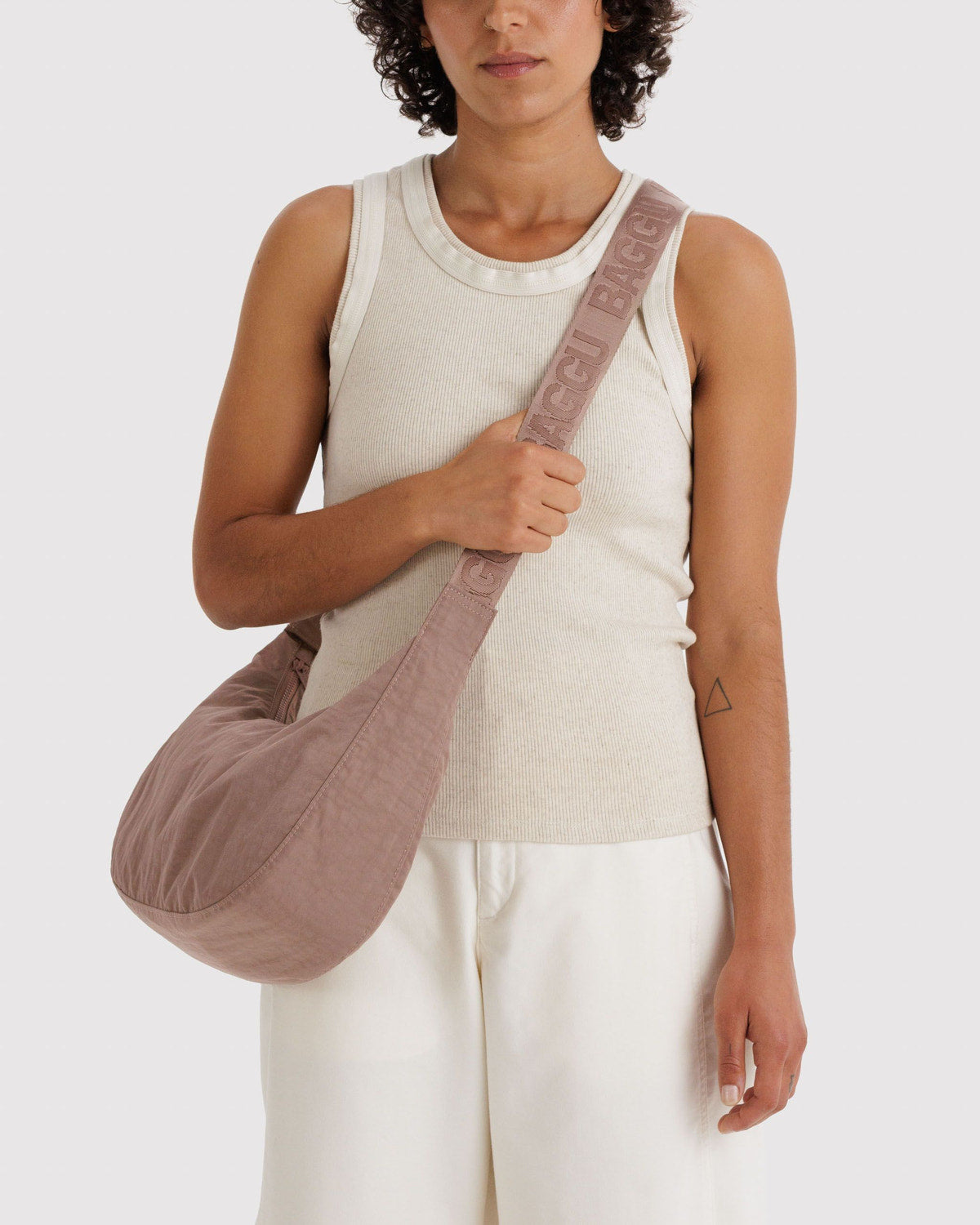 Medium Nylon Crescent Bag Toasted Almond | Baggu Featured