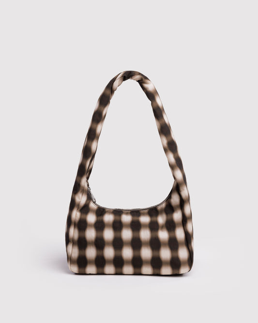 Small Nylon Meringue Bag Blurred Gingham Brown | Baggu Popular